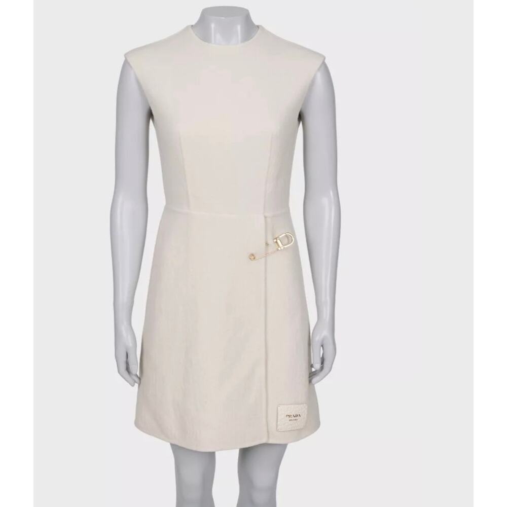 Prada Cream Wool Fitted Pin Dress  XXS/IT36